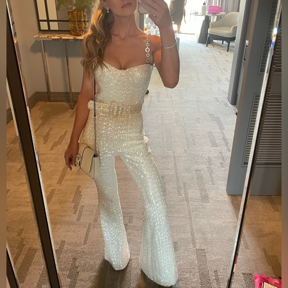 Nadine Merabi white sequin jumpsuit